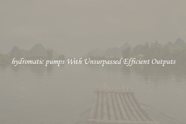 hydromatic pumps With Unsurpassed Efficient Outputs